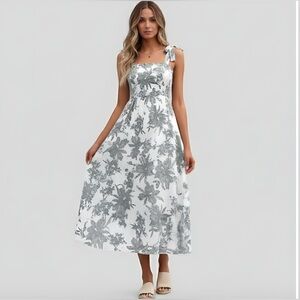 Boho Floral Shirred Cami Dress White/Gray